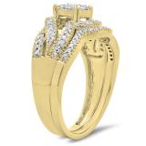 0.50 Carat (ctw) 18K Yellow Gold Round White Diamond Ladies Swirl Split Shank Bridal Cluster Engagement Ring Set 1/2 CT
