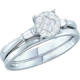 0.30 Carat (ctw) 10K White Gold Princess Round & Baguette White Diamond Ladies Engagement Ring Soliel Bridal Set 1/3 CT