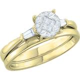 0.30 Carat (ctw) 10K Yellow Gold Princess Round & Baguette White Diamond Ladies Engagement Ring Soliel Bridal Set 1/3 CT
