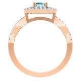 0.80 Carat (ctw) 10K Rose Gold Round Blue Topaz & White Diamond Ladies Split Shank Engagement Halo Bridal Ring 3/4 CT
