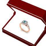 0.80 Carat (ctw) 10K Rose Gold Round Blue Topaz & White Diamond Ladies Split Shank Engagement Halo Bridal Ring 3/4 CT