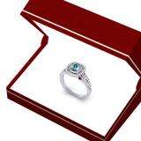 0.80 Carat (ctw) 10K White Gold Round Blue Topaz & White Diamond Ladies Split Shank Engagement Halo Bridal Ring 3/4 CT