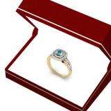 0.80 Carat (ctw) 10K Yellow Gold Round Blue Topaz & White Diamond Ladies Split Shank Engagement Halo Bridal Ring 3/4 CT