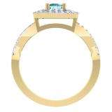 0.80 Carat (ctw) 14K Yellow Gold Round Blue Topaz & White Diamond Ladies Split Shank Engagement Halo Bridal Ring 3/4 CT