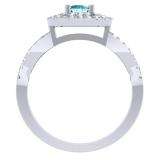 0.80 Carat (ctw) 18K White Gold Round Blue Topaz & White Diamond Ladies Split Shank Engagement Halo Bridal Ring 3/4 CT