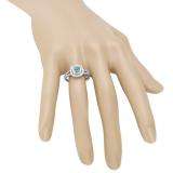 0.80 Carat (ctw) 18K White Gold Round Blue Topaz & White Diamond Ladies Split Shank Engagement Halo Bridal Ring 3/4 CT
