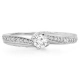 0.50 Carat (ctw) 14K White Gold Round White Diamond Ladies Swirl Promise Solitaire With Accents Engagement Ring 1/2 CT