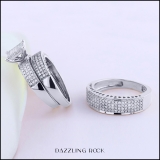 1.10 Carat (ctw) 10K White Gold Round White Diamond Ladies & Mens His Hers Bridal Micropave Engagement Ring Trio Set Band 1 CT