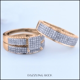 1.10 Carat (ctw) 18K Rose Gold Round White Diamond Ladies & Mens His Hers Bridal Micropave Engagement Ring Trio Set Band 1 CT