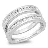 0.75 Carat (ctw) 14K White Gold Round & Baguette White Diamond Ladies Anniversary Wedding Band Guard Double Ring 3/4 CT
