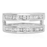 0.75 Carat (ctw) 14K White Gold Round & Baguette White Diamond Ladies Anniversary Wedding Band Guard Double Ring 3/4 CT