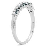 0.35 Carat (ctw) 10K White Gold Round White & Blue Diamond Ladies Wedding Stackable Band Anniversary Chevron Ring 1/3 CT
