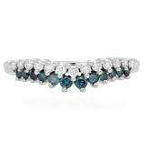 0.35 Carat (ctw) 10K White Gold Round White & Blue Diamond Ladies Wedding Stackable Band Anniversary Chevron Ring 1/3 CT