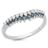 0.35 Carat (ctw) 14K White Gold Round White & Blue Diamond Ladies Wedding Stackable Band Anniversary Chevron Ring 1/3 CT