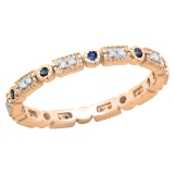 0.25 Carat (ctw) 18K Rose Gold Round Blue Sapphire And White Diamond Ladies Vintage Style Anniversary Wedding Eternity Band Stackable Ring 1/4 CT