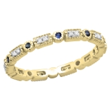 0.25 Carat (ctw) 18K Yellow Gold Round Blue Sapphire And White Diamond Ladies Vintage Style Anniversary Wedding Eternity Band Stackable Ring 1/4 CT