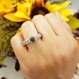 1.10 Carat (ctw) Sterling Silver Round Cut Black & White Diamond Ladies Bridal Vintage Style Engagement Ring