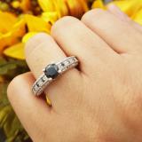 1.10 Carat (ctw) Sterling Silver Round Cut Black & White Diamond Ladies Bridal Vintage Style Engagement Ring