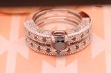 1.50 Carat (ctw) Sterling Silver Round Cut Black & White Diamond Ladies Bridal Vintage Style Engagement Ring With Matching Band Set 1 1/2 CT