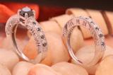 1.50 Carat (ctw) Sterling Silver Round Cut Black & White Diamond Ladies Bridal Vintage Style Engagement Ring With Matching Band Set 1 1/2 CT