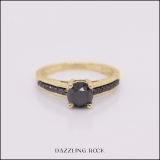 1.16 Carat (ctw) 14K Yellow Gold Round Cut Black Diamond Ladies Bridal Solitaire With Accents Engagement Ring