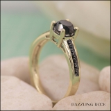 1.16 Carat (ctw) 14K Yellow Gold Round Cut Black Diamond Ladies Bridal Solitaire With Accents Engagement Ring