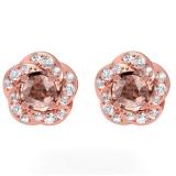 0.45 Carat (ctw) 10K Rose Gold Real Round Cut Champagne & White Diamond Ladies Cluster Halo Style Stud Earrings 1/2 CT