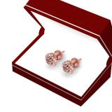 0.45 Carat (ctw) 10K Rose Gold Real Round Cut Champagne & White Diamond Ladies Cluster Halo Style Stud Earrings 1/2 CT