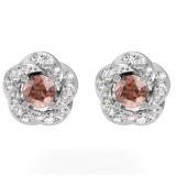 0.45 Carat (ctw) 10K White Gold Real Round Cut Champagne & White Diamond Ladies Cluster Halo Style Stud Earrings 1/2 CT