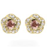 0.45 Carat (ctw) 10K Yellow Gold Real Round Cut Champagne & White Diamond Ladies Cluster Halo Style Stud Earrings 1/2 CT