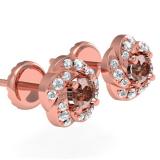 0.45 Carat (ctw) 14K Rose Gold Real Round Cut Champagne & White Diamond Ladies Cluster Halo Style Stud Earrings 1/2 CT