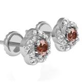 0.45 Carat (ctw) 14K White Gold Real Round Cut Champagne & White Diamond Ladies Cluster Halo Style Stud Earrings 1/2 CT