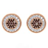 0.55 Carat (ctw) 10K Rose Gold Round Cut White & Champagne Diamond Ladies Cluster Stud Earrings 1/2 CT
