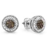 0.55 Carat (ctw) 10K White Gold Round Cut White & Champagne Diamond Ladies Cluster Stud Earrings 1/2 CT