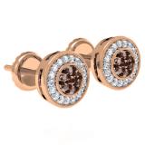 0.55 Carat (ctw) 14K Rose Gold Round Cut White & Champagne Diamond Ladies Cluster Stud Earrings 1/2 CT