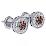 0.55 Carat (ctw) 14K White Gold Round Cut White & Champagne Diamond Ladies Cluster Stud Earrings 1/2 CT