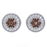 0.55 Carat (ctw) 18K White Gold Round Cut White & Champagne Diamond Ladies Cluster Stud Earrings 1/2 CT