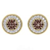 0.55 Carat (ctw) 18K Yellow Gold Round Cut White & Champagne Diamond Ladies Cluster Stud Earrings 1/2 CT