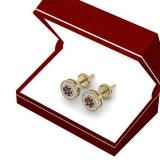 0.55 Carat (ctw) 18K Yellow Gold Round Cut White & Champagne Diamond Ladies Cluster Stud Earrings 1/2 CT