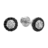0.30 Carat (ctw) Sterling Silver Round Black And White Diamond Ladies Circle Cluster Stud Earrings 1/3 CT