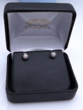 0.30 Carat (ctw) Sterling Silver Round Black And White Diamond Ladies Circle Cluster Stud Earrings 1/3 CT