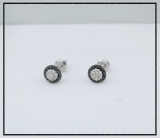 0.30 Carat (ctw) Sterling Silver Round Black And White Diamond Ladies Circle Cluster Stud Earrings 1/3 CT