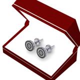 0.50 Carat (ctw) Sterling Silver Real Round Black And White Diamond Micro Pave Ladies Cluster Stud Earrings 1/2 CT