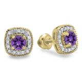 0.75 Carat (ctw) 10K Yellow Gold Round Cut Amethyst & White Diamond Ladies Halo Stud Earrings 3/4 CT