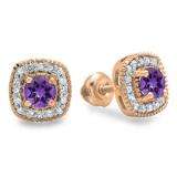 0.75 Carat (ctw) 14K Rose Gold Round Cut Amethyst & White Diamond Ladies Halo Stud Earrings 3/4 CT