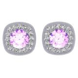 0.75 Carat (ctw) Sterling Silver Round Cut Amethyst & White Diamond Ladies Halo Stud Earrings 3/4 CT