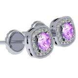0.75 Carat (ctw) Sterling Silver Round Cut Amethyst & White Diamond Ladies Halo Stud Earrings 3/4 CT