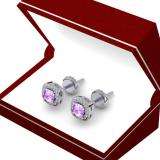 0.75 Carat (ctw) Sterling Silver Round Cut Amethyst & White Diamond Ladies Halo Stud Earrings 3/4 CT