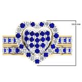 1.10 Carat (Ctw) 10K Yellow Gold Round Cut Blue Sapphire & White Diamond Ladies Heart Shaped Bridal Engagement Ring With Matching Band Set 1 CT