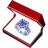 1.10 Carat (Ctw) 14K White Gold Round Cut Blue Sapphire & White Diamond Ladies Heart Shaped Bridal Engagement Ring With Matching Band Set 1 CT